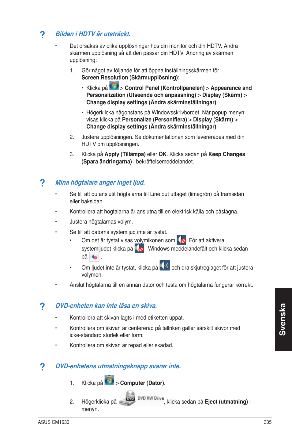 Svenska | Asus CM1630 User Manual | Page 335 / 340