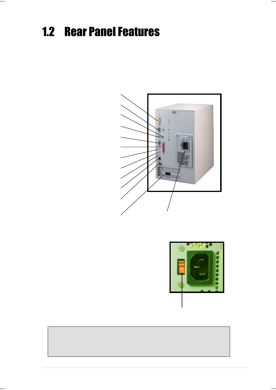 2 rear panel features, Voltage selector | Asus Terminator P-III User Manual | Page 11 / 34