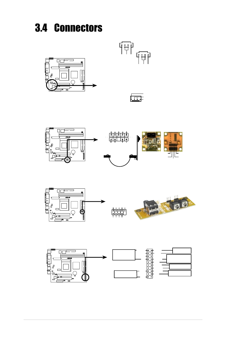 4 connectors, 34 chapter 3: motherboard information, Cusc infrared module connector | Cusc system panel connectors, Cusc usb ports | Asus Terminator P-III User Manual | Page 34 / 34