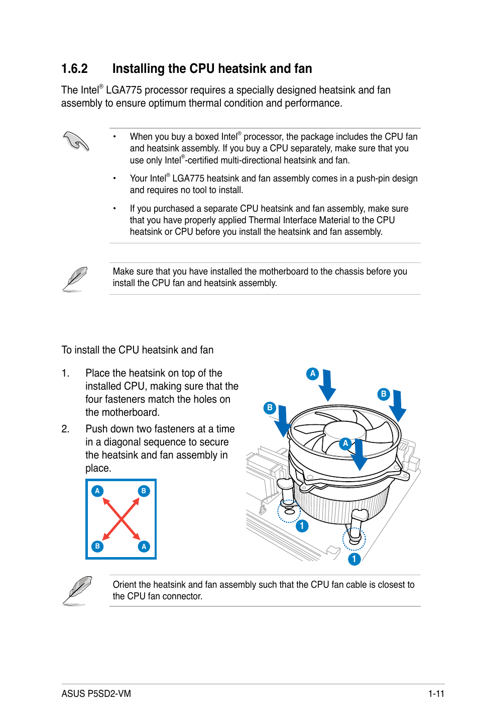 2 installing the cpu heatsink and fan | Asus P5SD2-VM User Manual | Page 23 / 88