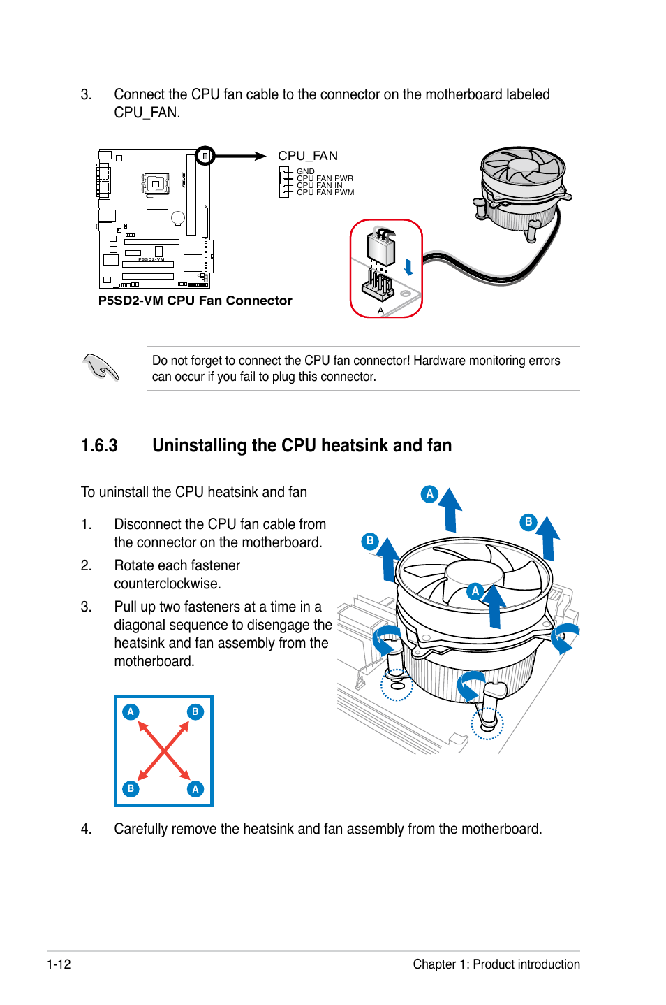 3 uninstalling the cpu heatsink and fan | Asus P5SD2-VM User Manual | Page 24 / 88