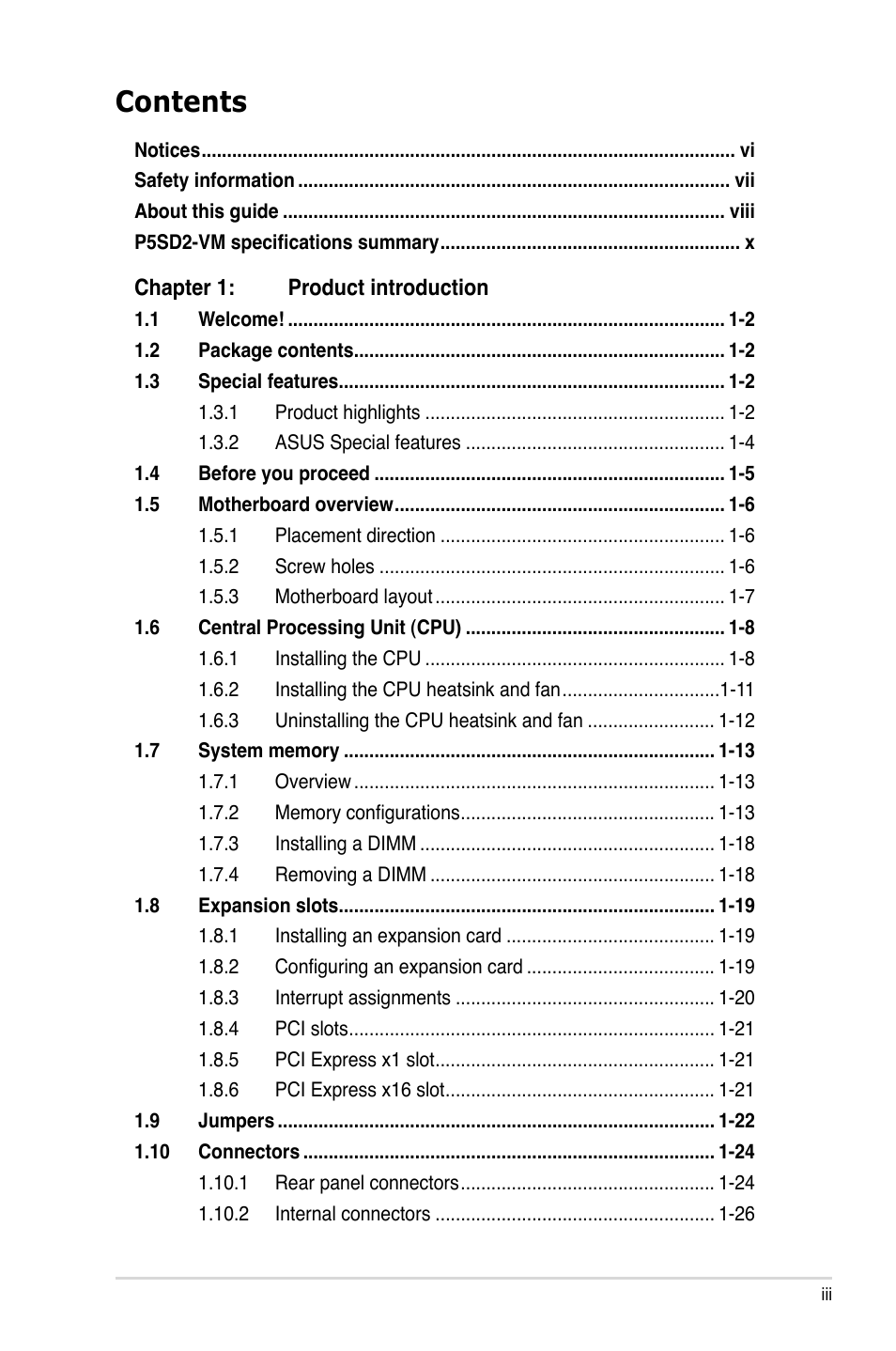 Asus P5SD2-VM User Manual | Page 3 / 88