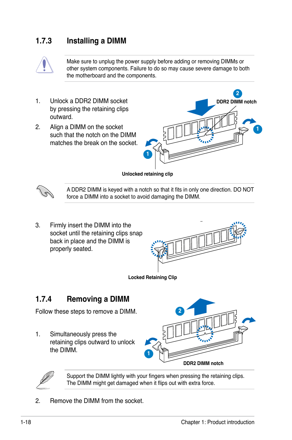 3 installing a dimm, 4 removing a dimm | Asus P5SD2-VM User Manual | Page 30 / 88
