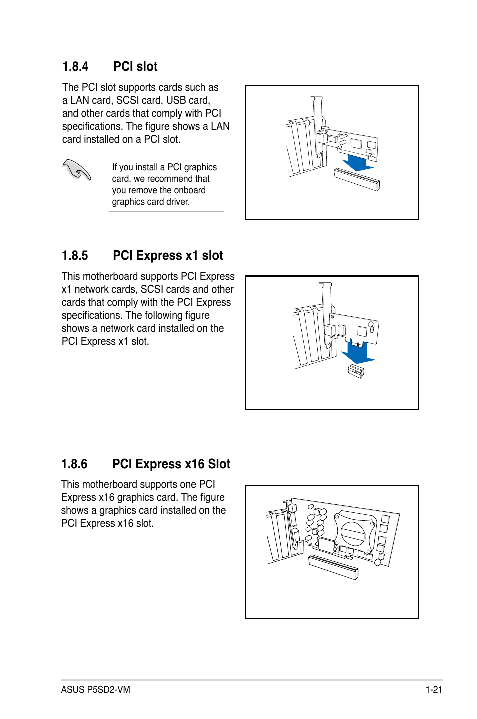 4 pci slot, 6 pci express x16 slot, 5 pci express x1 slot | Asus P5SD2-VM User Manual | Page 33 / 88