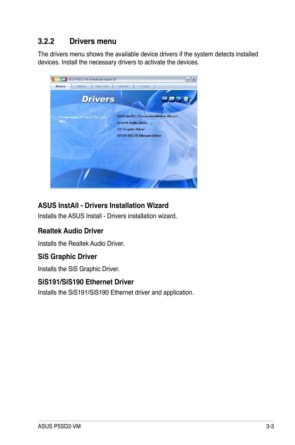 2 drivers menu | Asus P5SD2-VM User Manual | Page 81 / 88