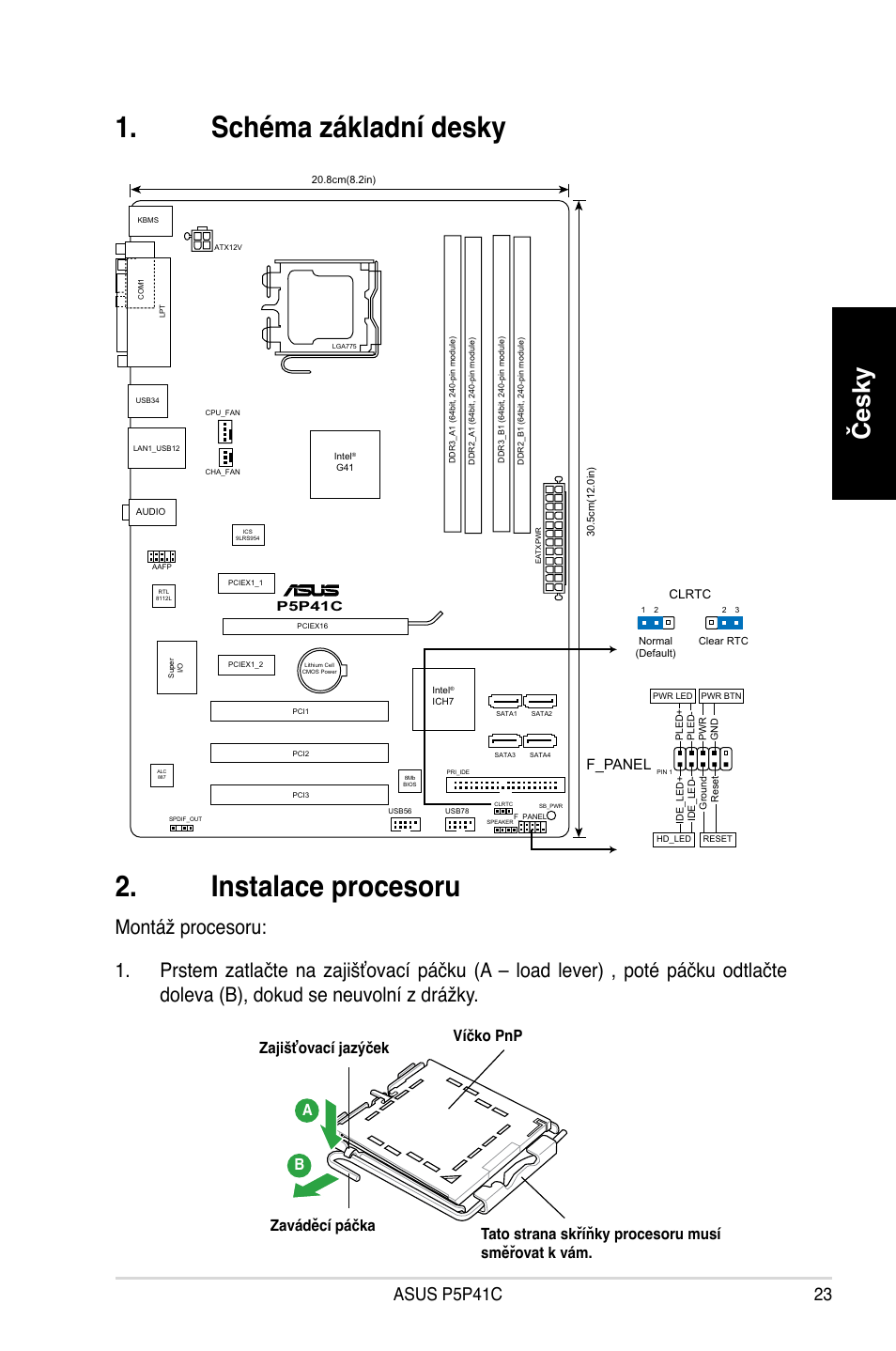 Schéma základní desky 2. instalace procesoru, Česky, Asus p5p41c | F_panel, P5p41c | Asus P5P41C User Manual | Page 23 / 41