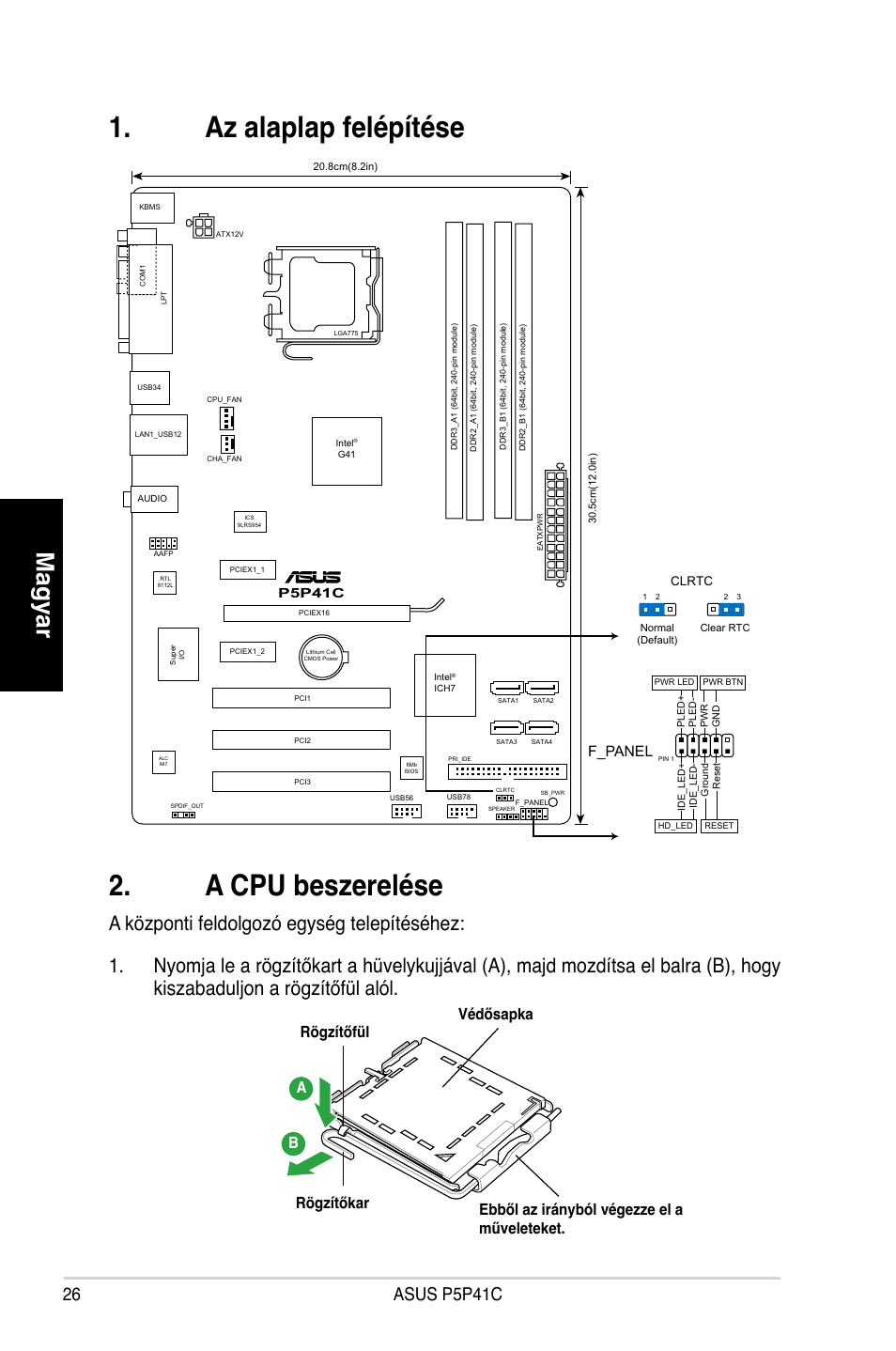 Az alaplap felépítése 2. a cpu beszerelése, Magyar, Asus p5p41c | F_panel, P5p41c | Asus P5P41C User Manual | Page 26 / 41