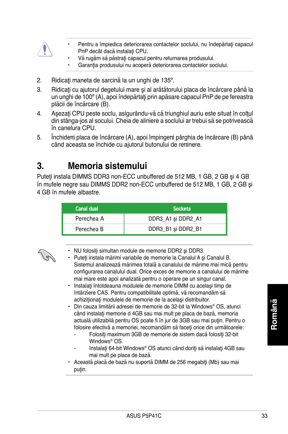 Română | Asus P5P41C User Manual | Page 33 / 41