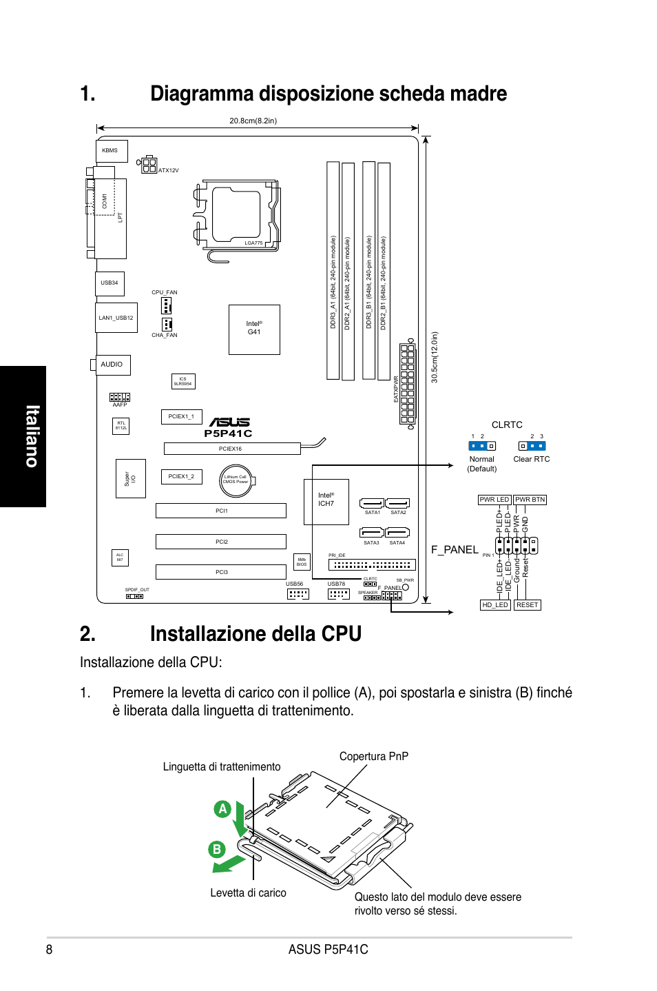 Italiano, Asus p5p41c a b, F_panel | P5p41c | Asus P5P41C User Manual | Page 8 / 41