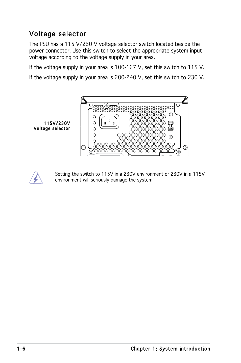 Voltage selector | Asus V3-P5V900 User Manual | Page 16 / 98