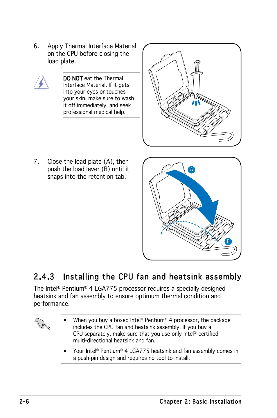 3 installing the cpu fan and heatsink assembly | Asus V3-P5V900 User Manual | Page 24 / 98