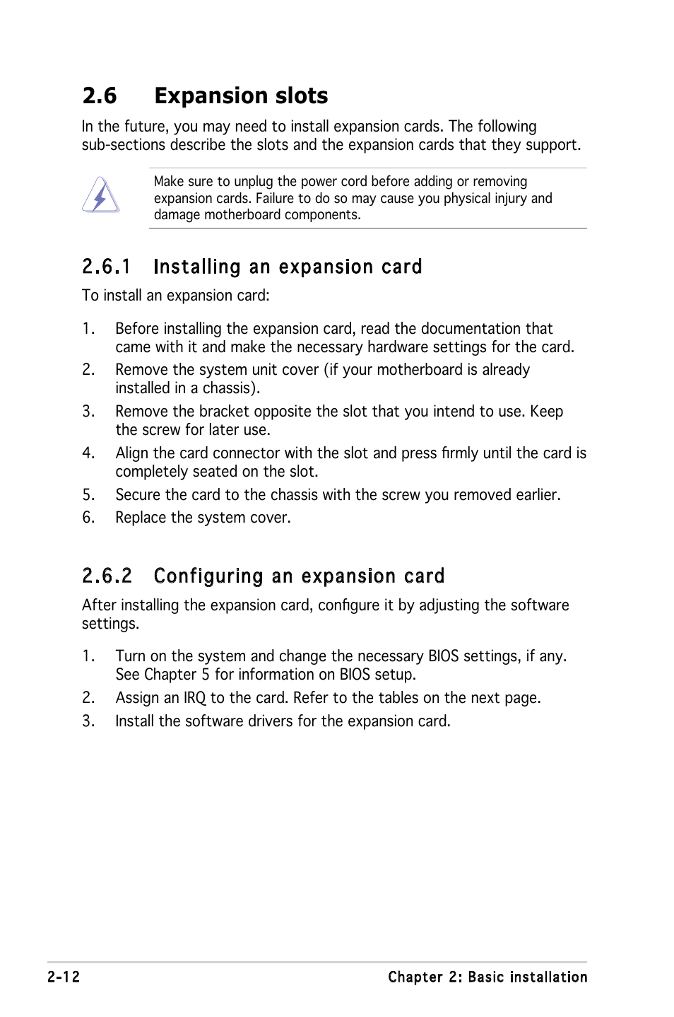 6 expansion slots, 1 installing an expansion card, 2 configuring an expansion card | Asus V3-P5V900 User Manual | Page 30 / 98