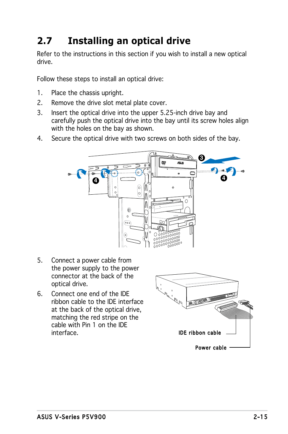 7 installing an optical drive | Asus V3-P5V900 User Manual | Page 33 / 98