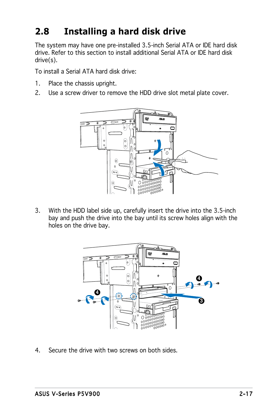 8 installing a hard disk drive | Asus V3-P5V900 User Manual | Page 35 / 98