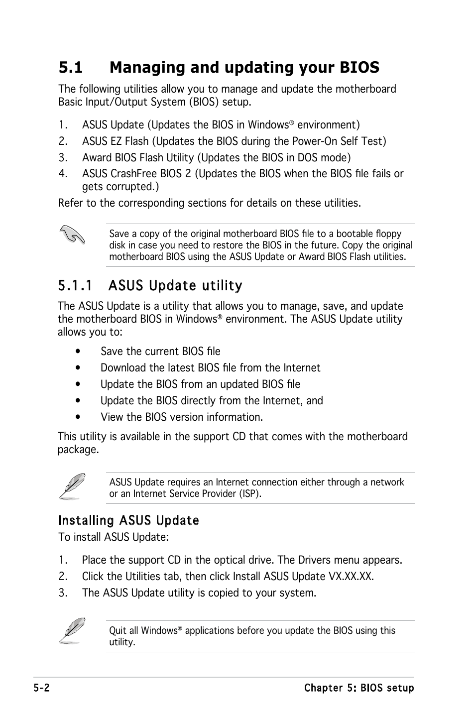 1 managing and updating your bios, 1 asus update utility, Installing asus update | Asus V3-P5V900 User Manual | Page 66 / 98