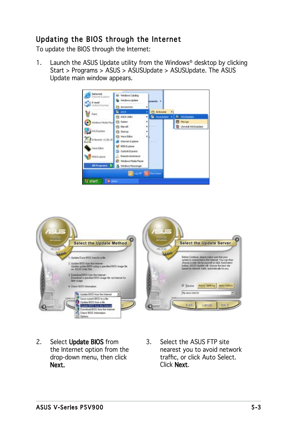 Updating the bios through the internet | Asus V3-P5V900 User Manual | Page 67 / 98