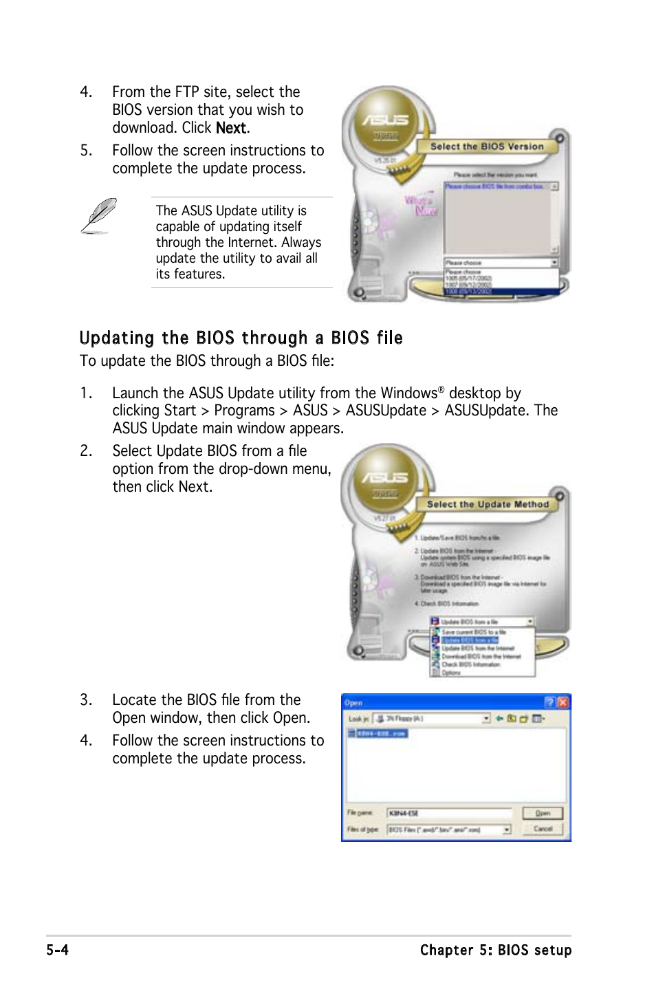 Updating the bios through a bios file | Asus V3-P5V900 User Manual | Page 68 / 98