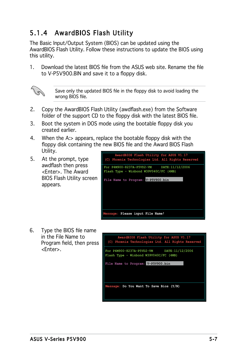 4 awardbios flash utility | Asus V3-P5V900 User Manual | Page 71 / 98