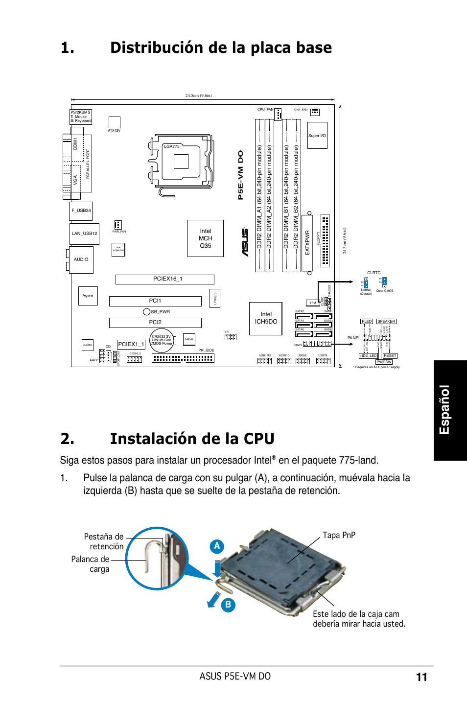 Español, Siga estos pasos para instalar un procesador intel, Asus p5e-vm do | Ab b | Asus P5E-VM DO User Manual | Page 11 / 38