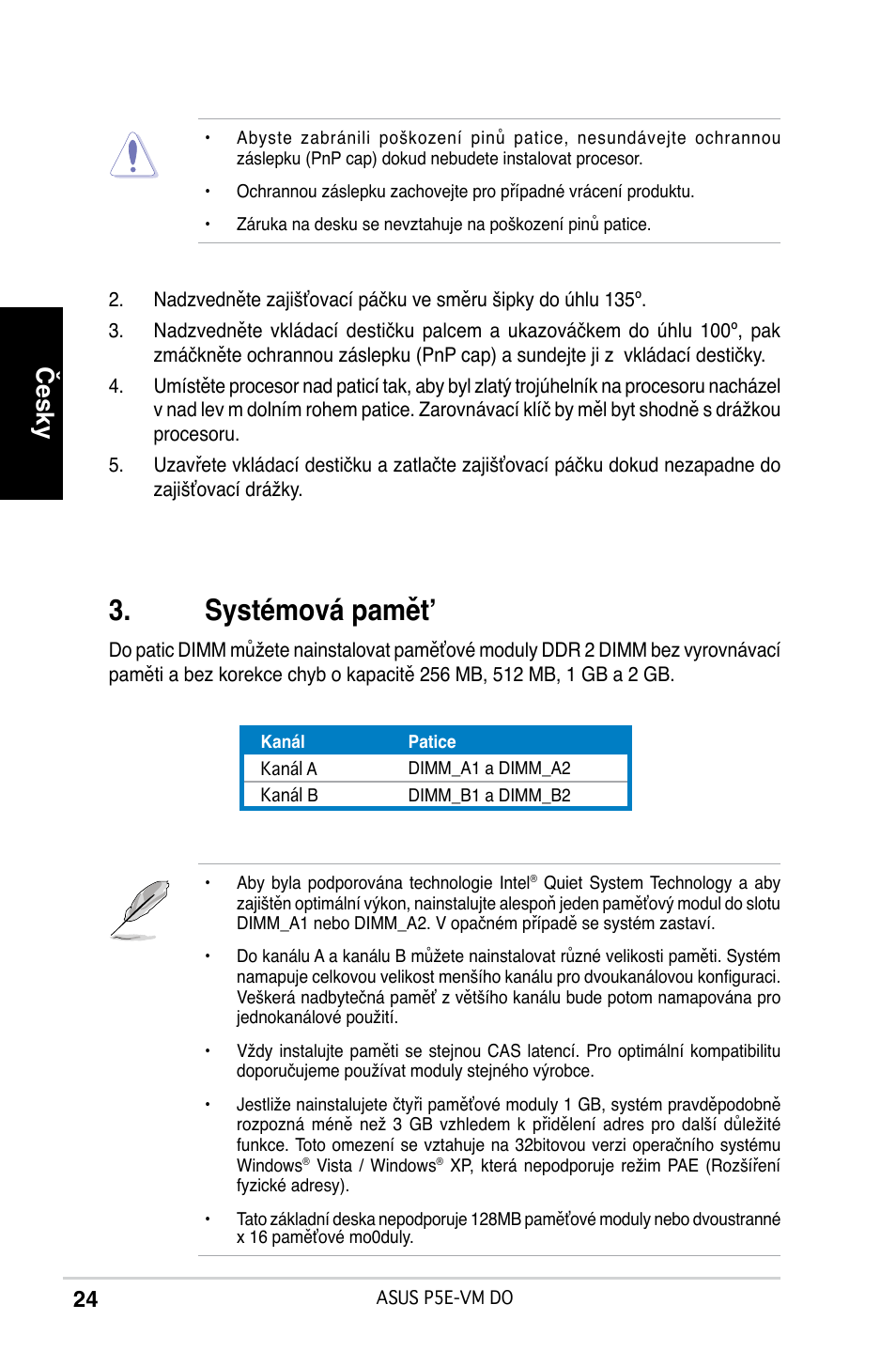 Systémová pamět, Česky | Asus P5E-VM DO User Manual | Page 24 / 38