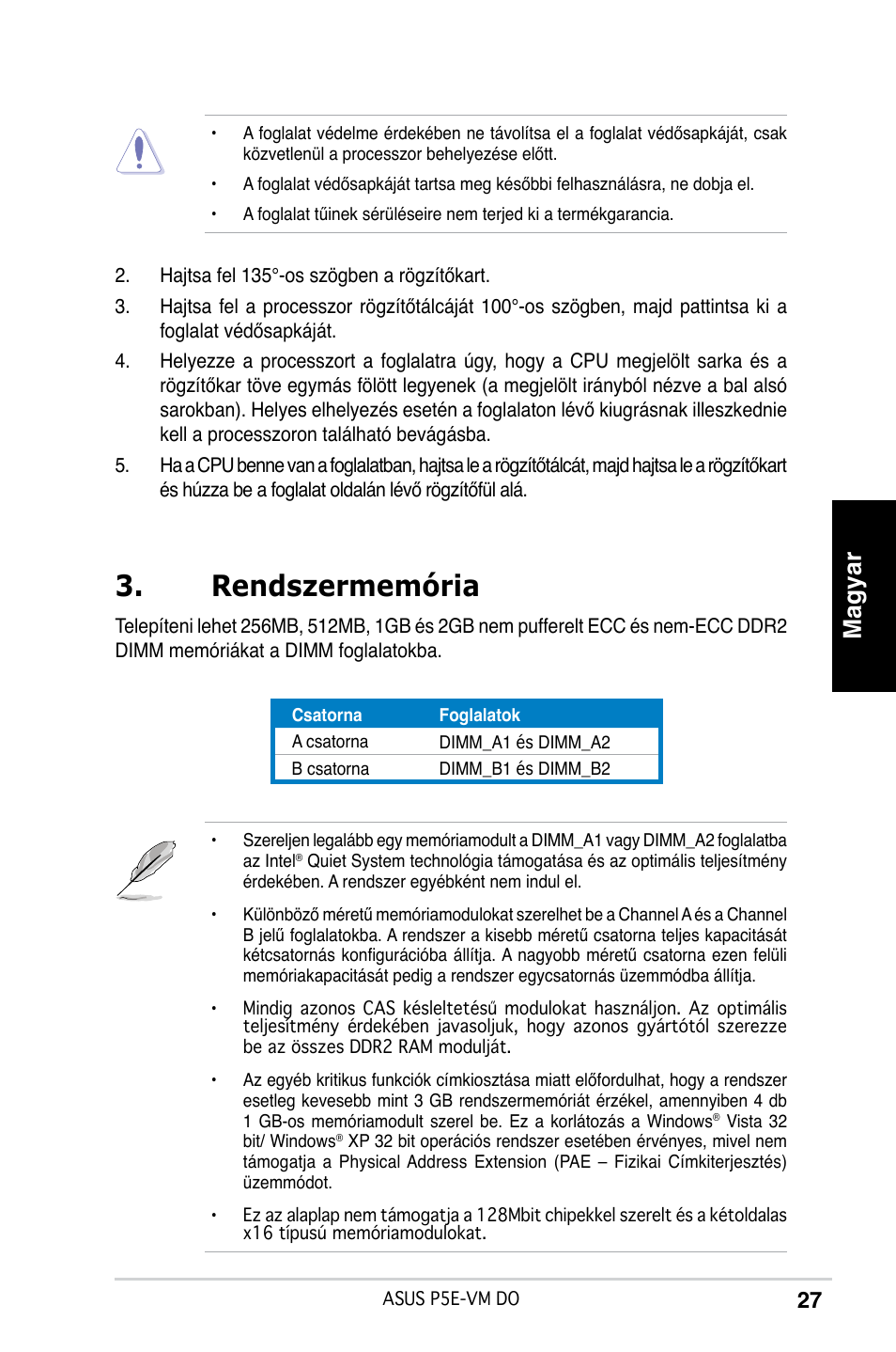 Rendszermemória, Magyar | Asus P5E-VM DO User Manual | Page 27 / 38