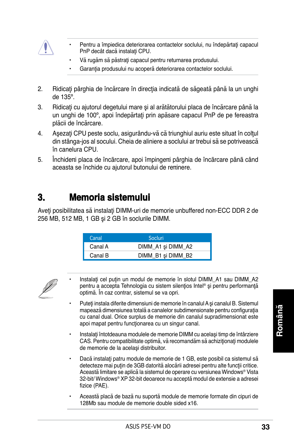 Română | Asus P5E-VM DO User Manual | Page 33 / 38