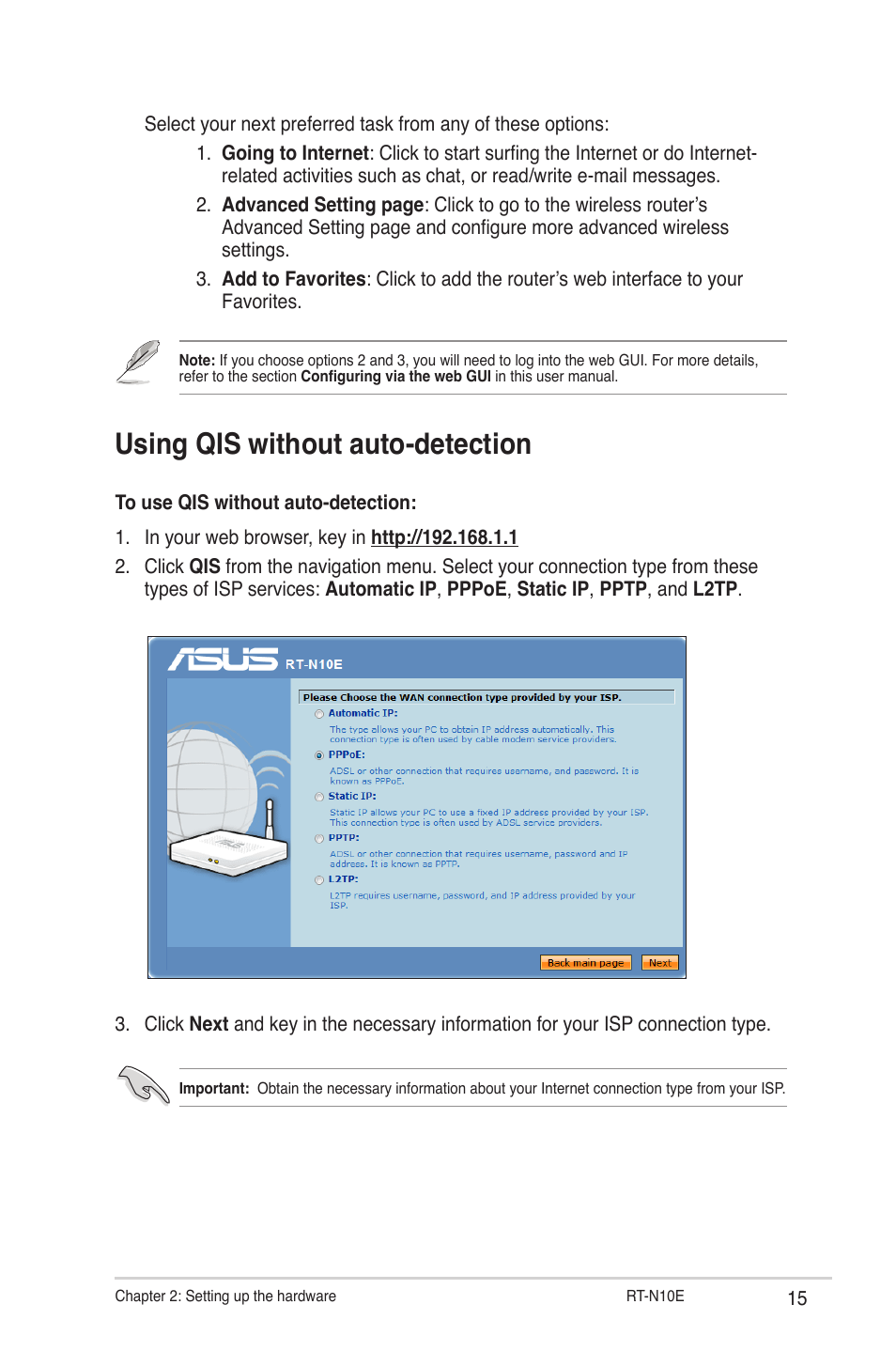 Using qis without auto-detection | Asus RT-N10E User Manual | Page 15 / 46