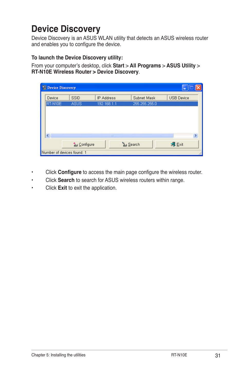 Device discovery | Asus RT-N10E User Manual | Page 31 / 46