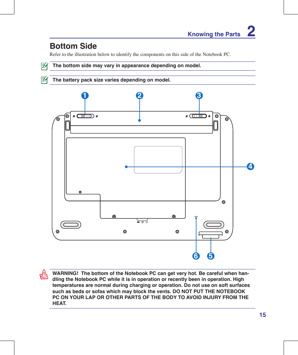 Bottom side | Asus N10J User Manual | Page 15 / 91