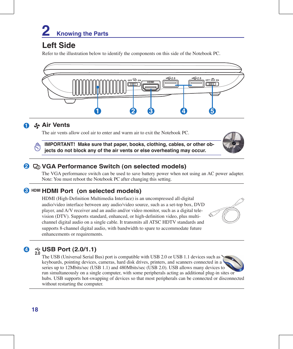 Left side | Asus N10J User Manual | Page 18 / 91