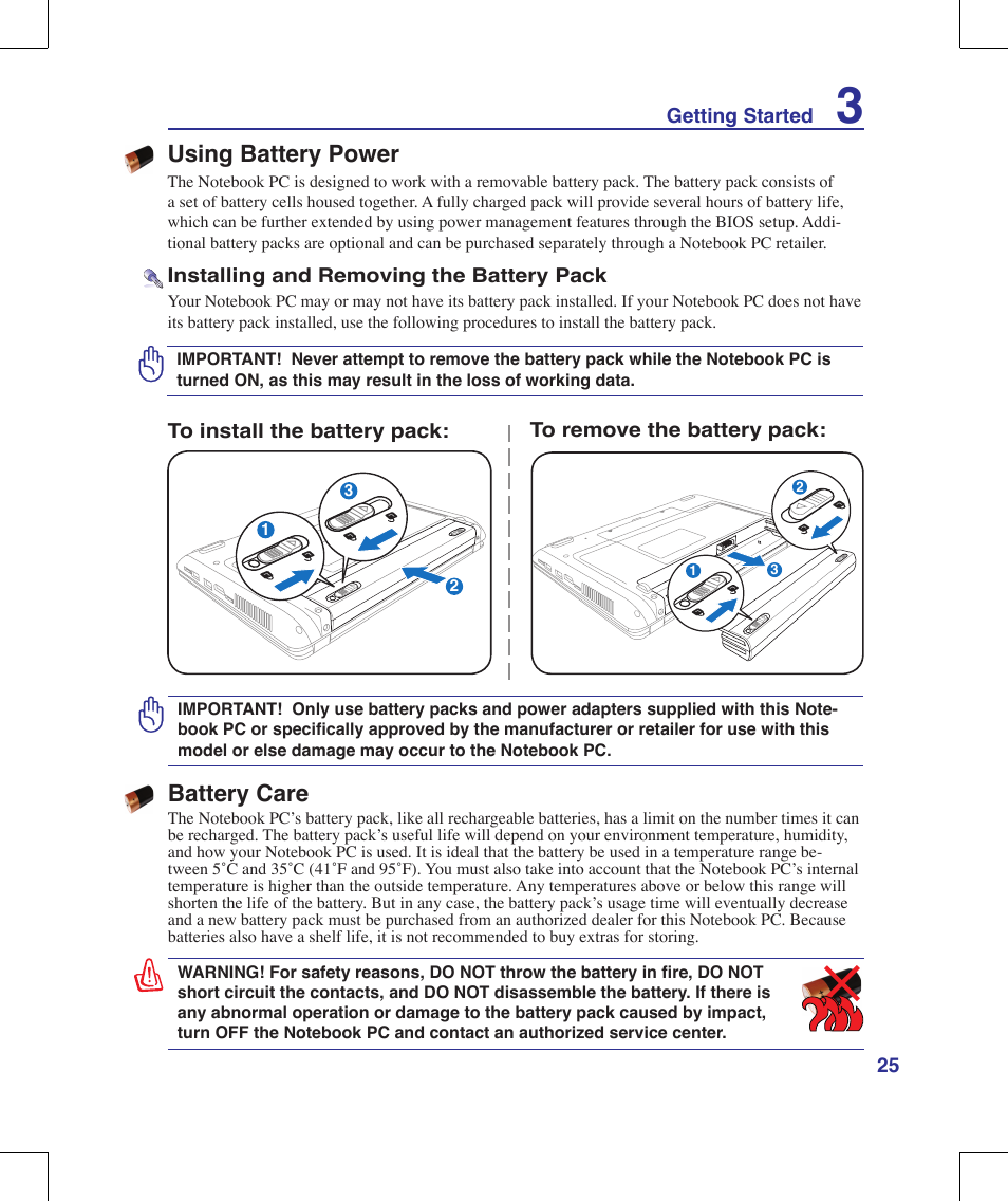 Battery care, Using battery power | Asus N10J User Manual | Page 25 / 91