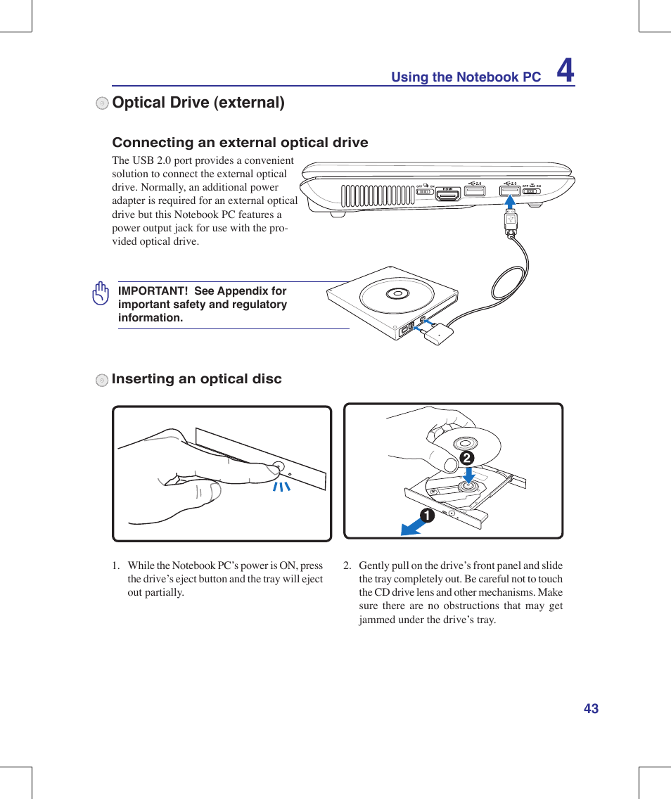 Optical drive (external) | Asus N10J User Manual | Page 43 / 91