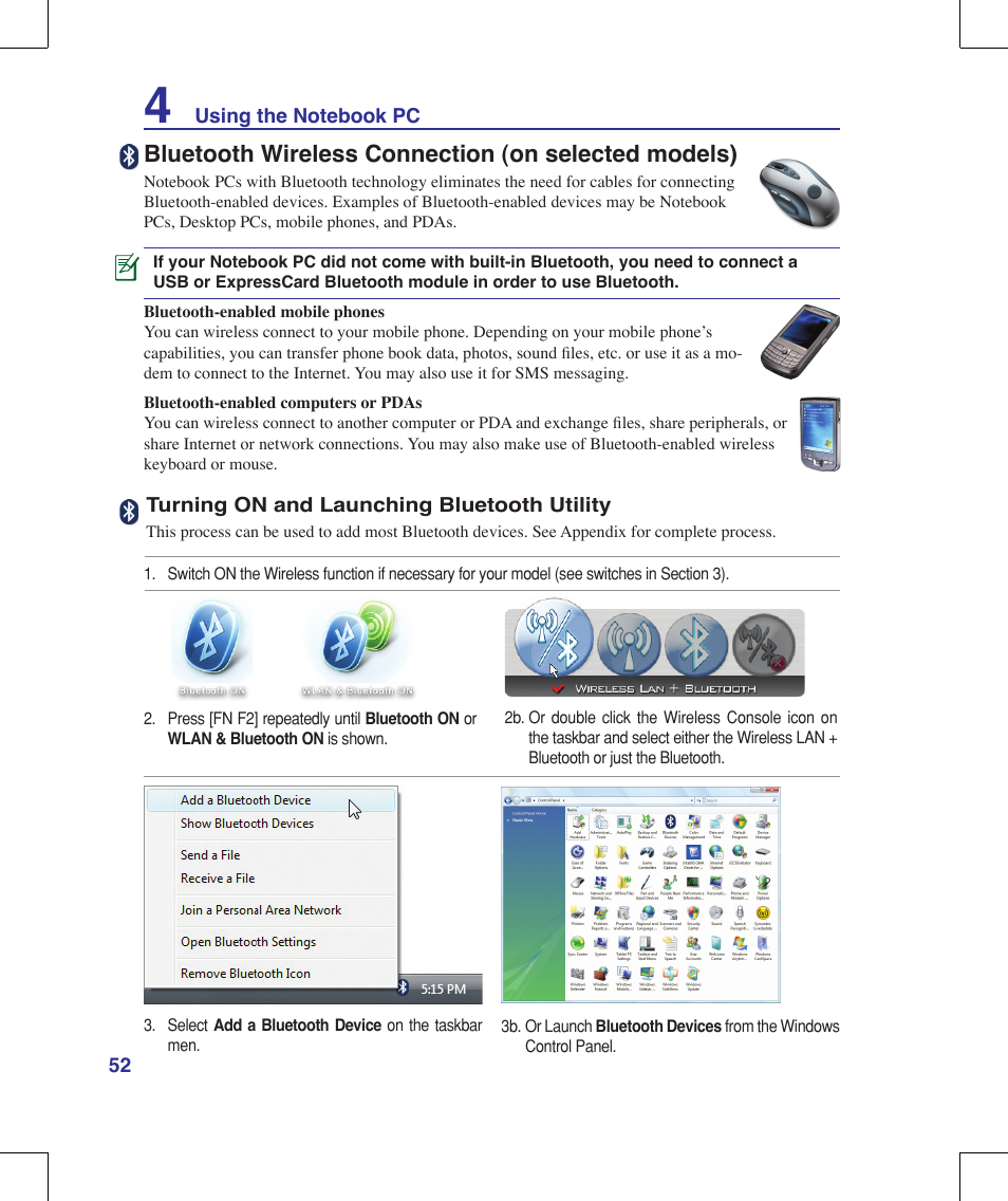 Bluetooth wireless connection (on selected models) | Asus N10J User Manual | Page 52 / 91