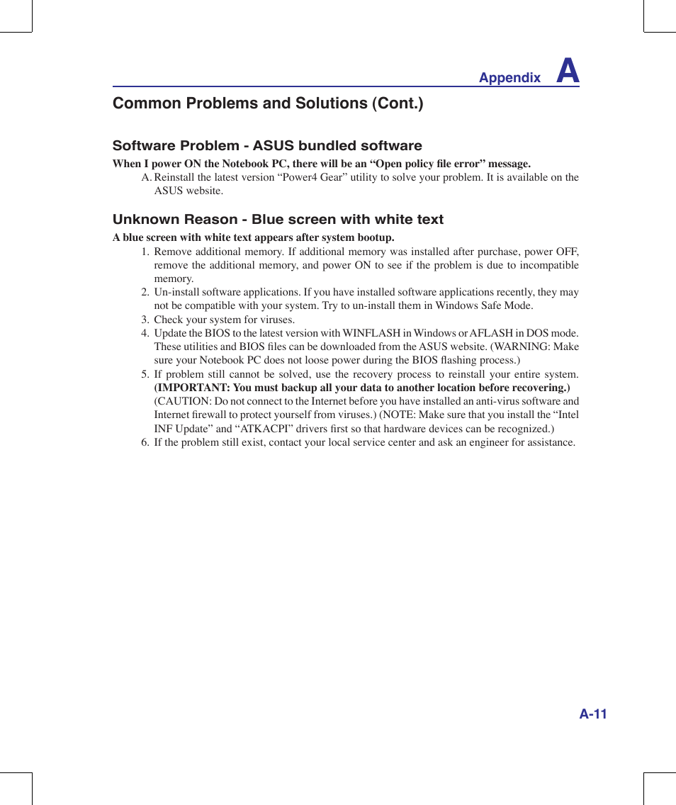 Common problems and solutions (cont.) | Asus N10J User Manual | Page 67 / 91