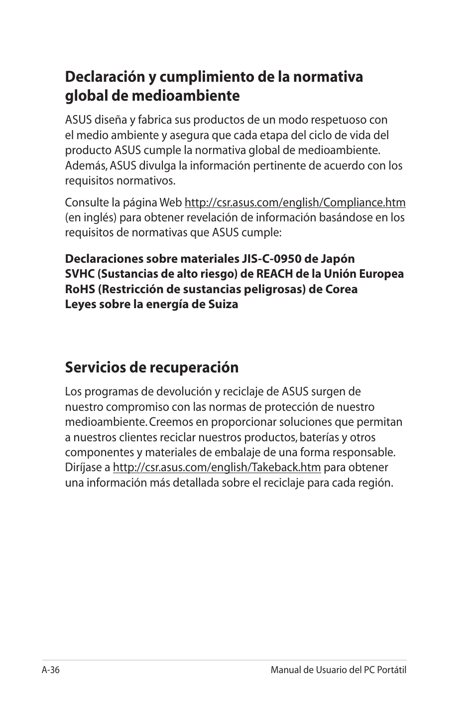 Servicios de recuperación | Asus X35SG User Manual | Page 112 / 116