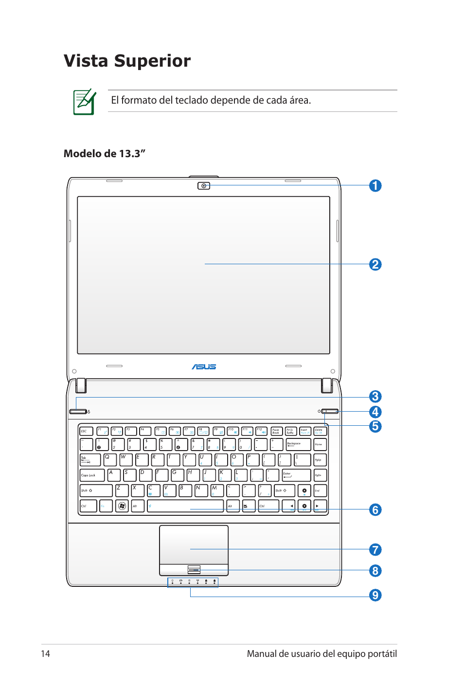 Vista superior | Asus X35SG User Manual | Page 14 / 116