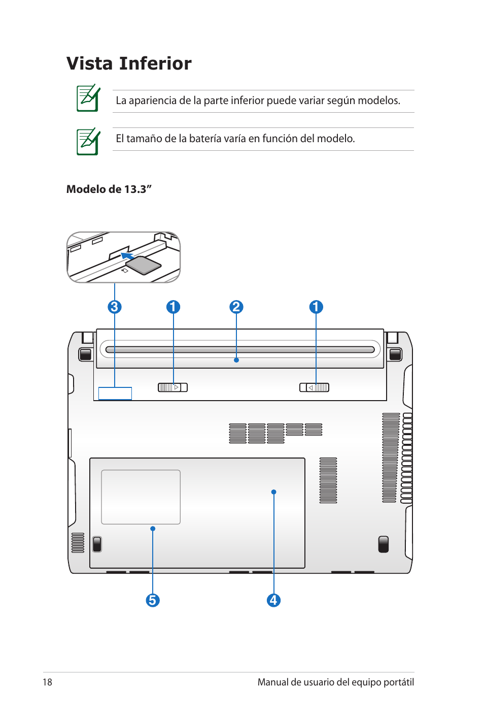 Vista inferior | Asus X35SG User Manual | Page 18 / 116