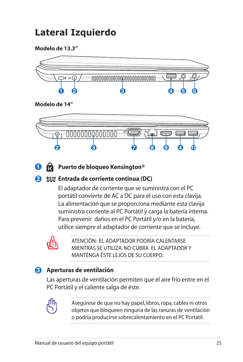 Lateral izquierdo | Asus X35SG User Manual | Page 25 / 116