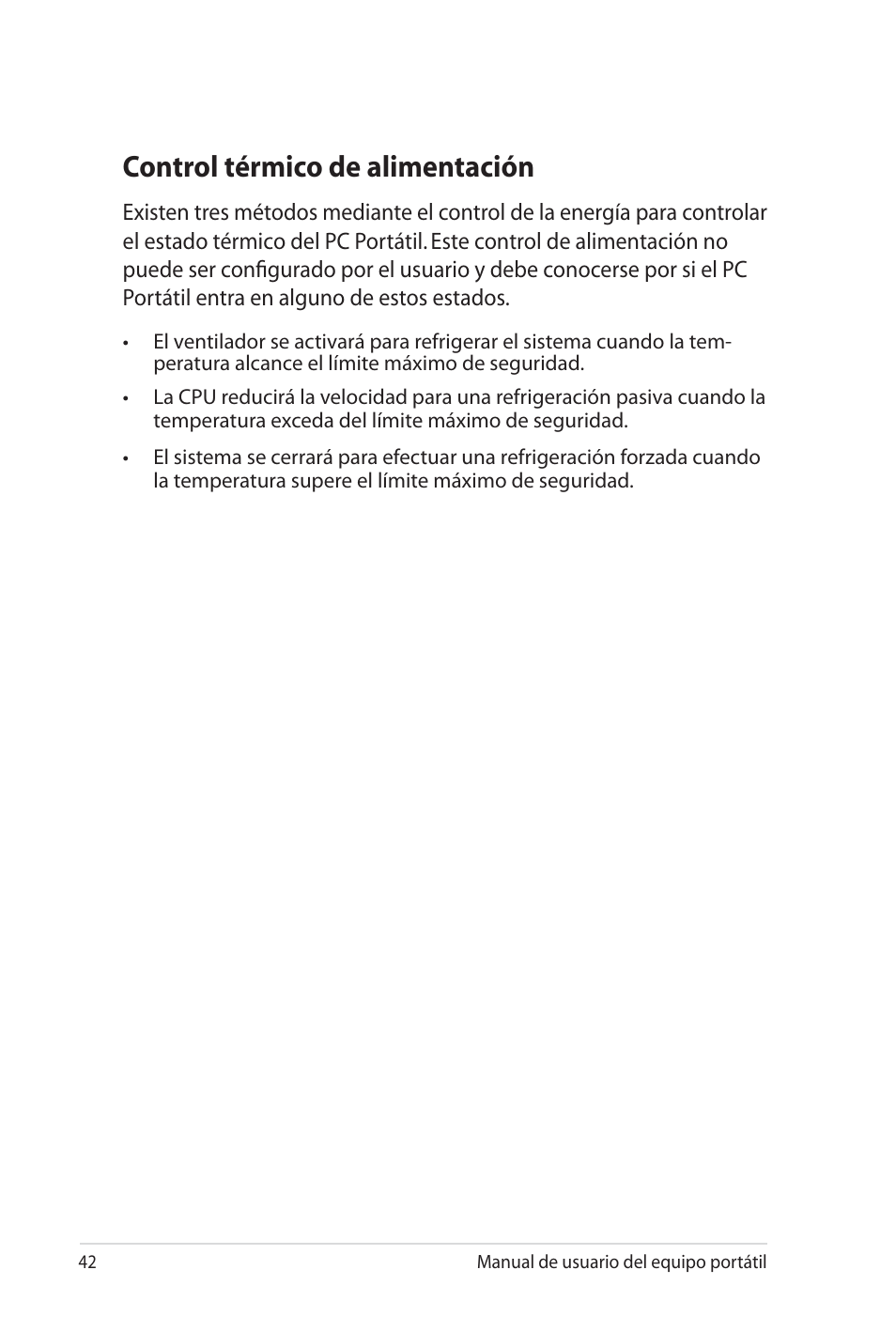 Control térmico de alimentación | Asus X35SG User Manual | Page 42 / 116