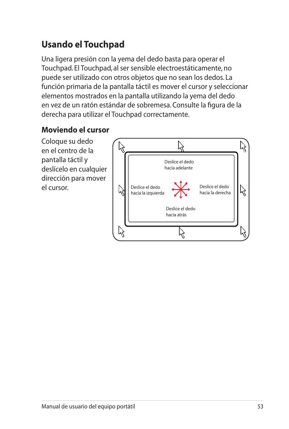 Usando el touchpad, Moviendo el cursor | Asus X35SG User Manual | Page 53 / 116