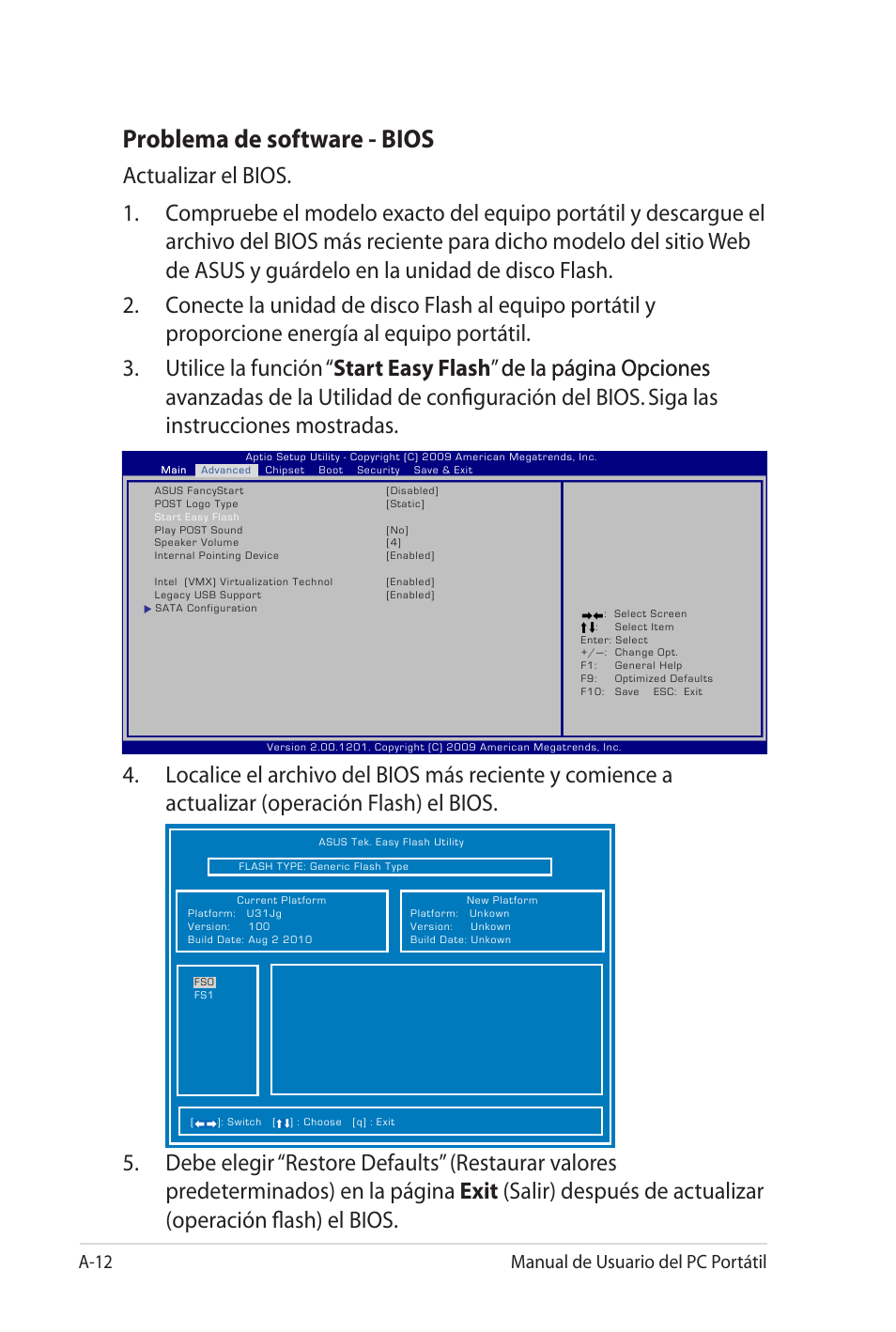 Problema de software - bios, A-12 manual de usuario del pc portátil | Asus X35SG User Manual | Page 88 / 116