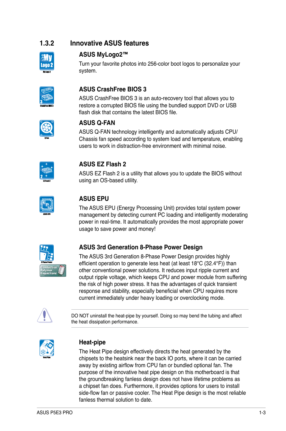 2 innovative asus features, Innovative asus features -3 | Asus P5E3 Pro User Manual | Page 13 / 62