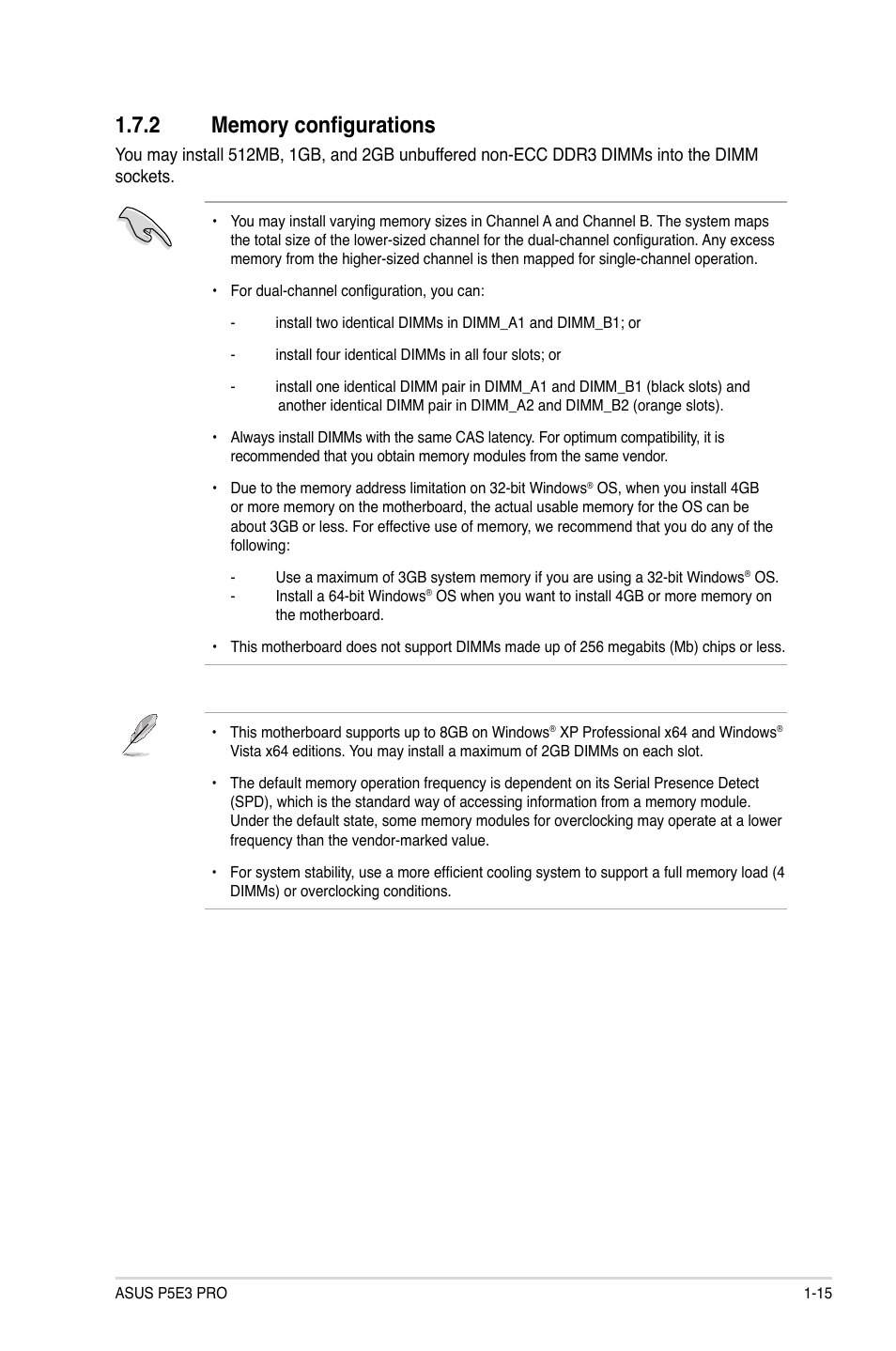 2 memory configurations, Memory configurations -15 | Asus P5E3 Pro User Manual | Page 25 / 62