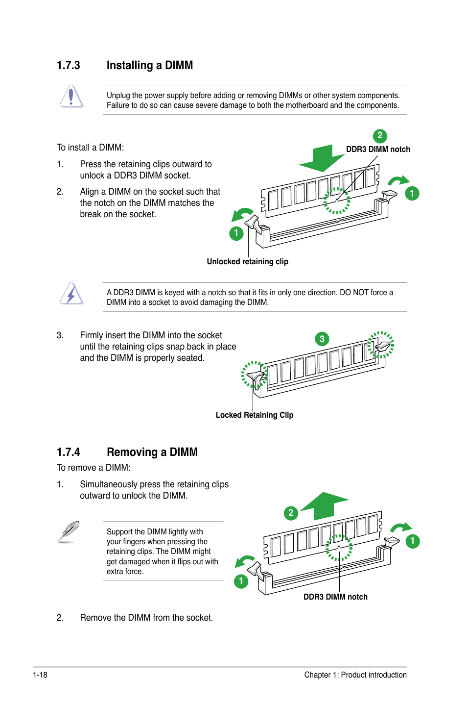 3 installing a dimm, 4 removing a dimm, Installing a dimm -18 | Removing a dimm -18 | Asus P5E3 Pro User Manual | Page 28 / 62