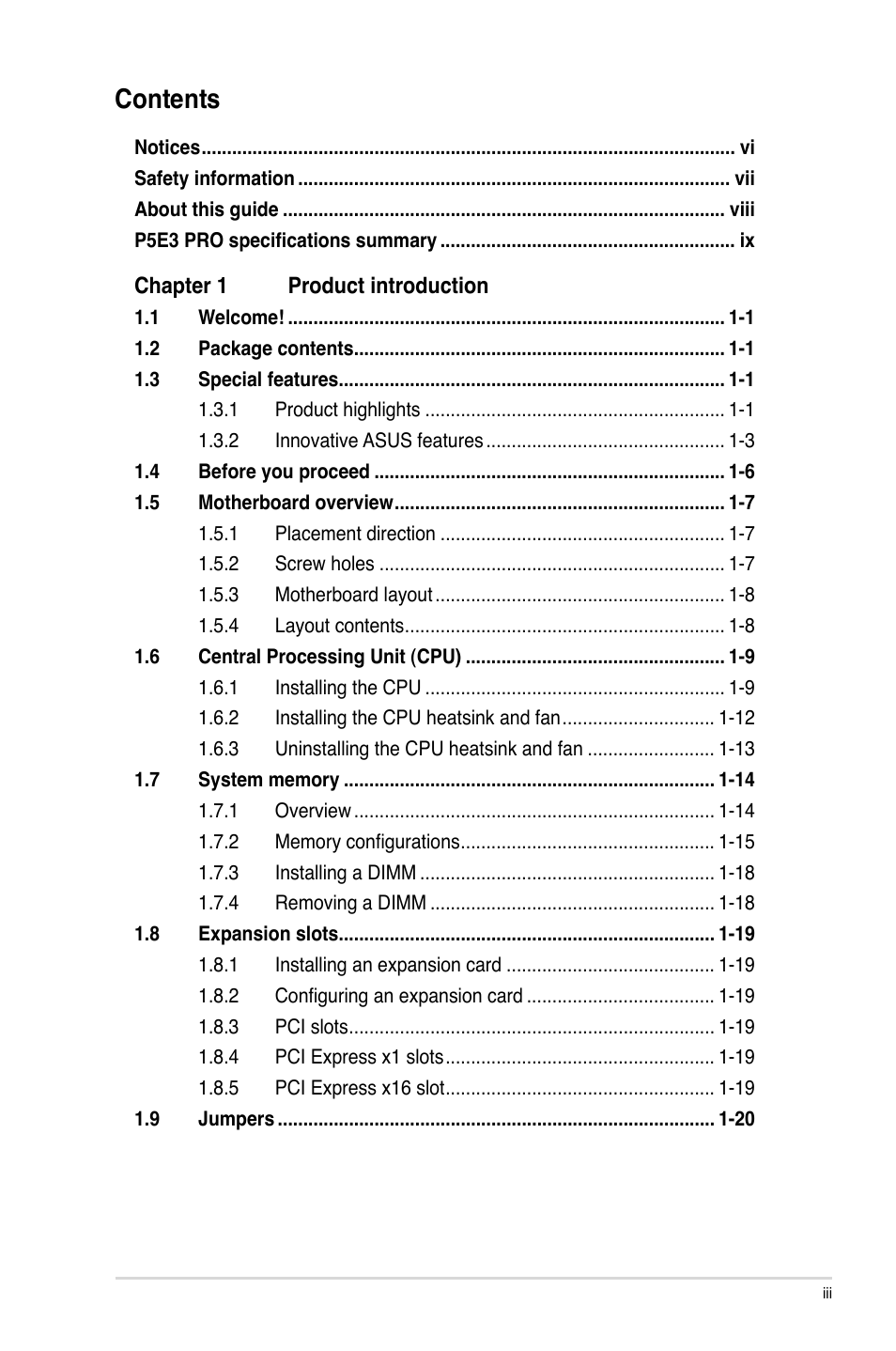 Asus P5E3 Pro User Manual | Page 3 / 62