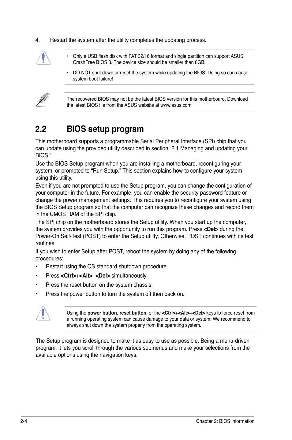 2 bios setup program, Bios setup program -4 | Asus P5E3 Pro User Manual | Page 42 / 62