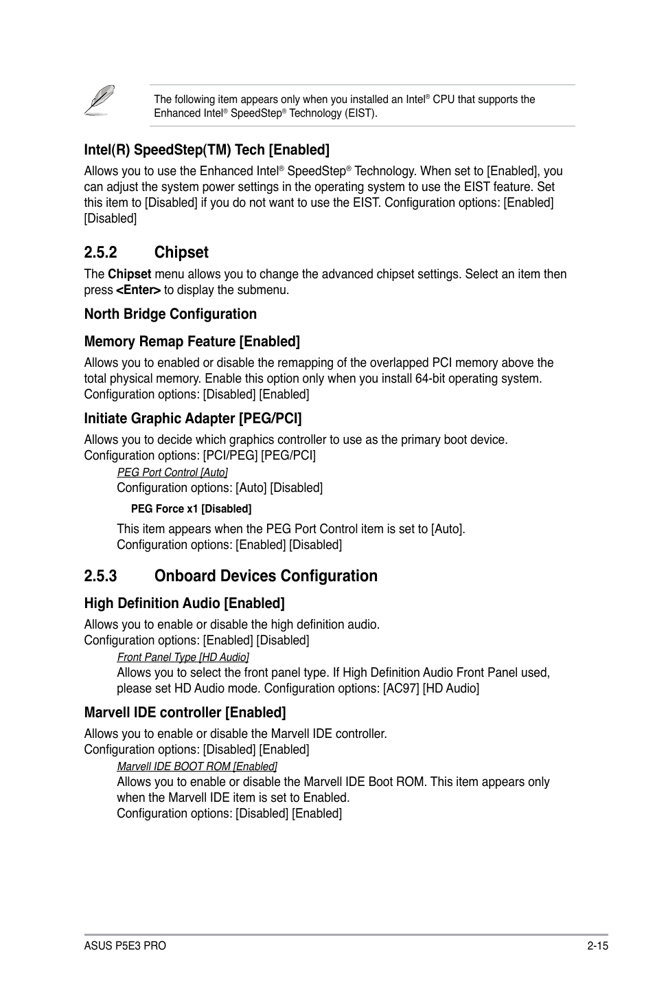 2 chipset, 3 onboard devices configuration, Chipset -15 | Onboard devices configuration -15 | Asus P5E3 Pro User Manual | Page 53 / 62