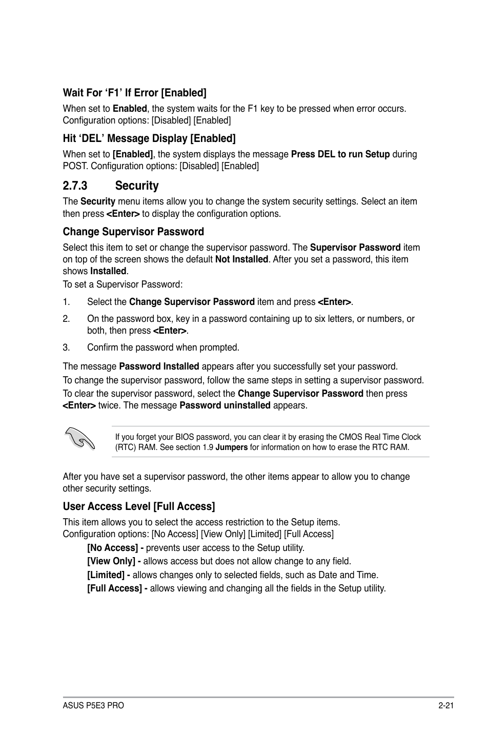3 security, Security -21 | Asus P5E3 Pro User Manual | Page 59 / 62
