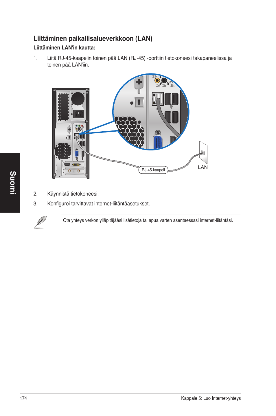 Suomi, Liittäminen paikallisalueverkkoon �lan | Asus CP6230 User Manual | Page 174 / 330