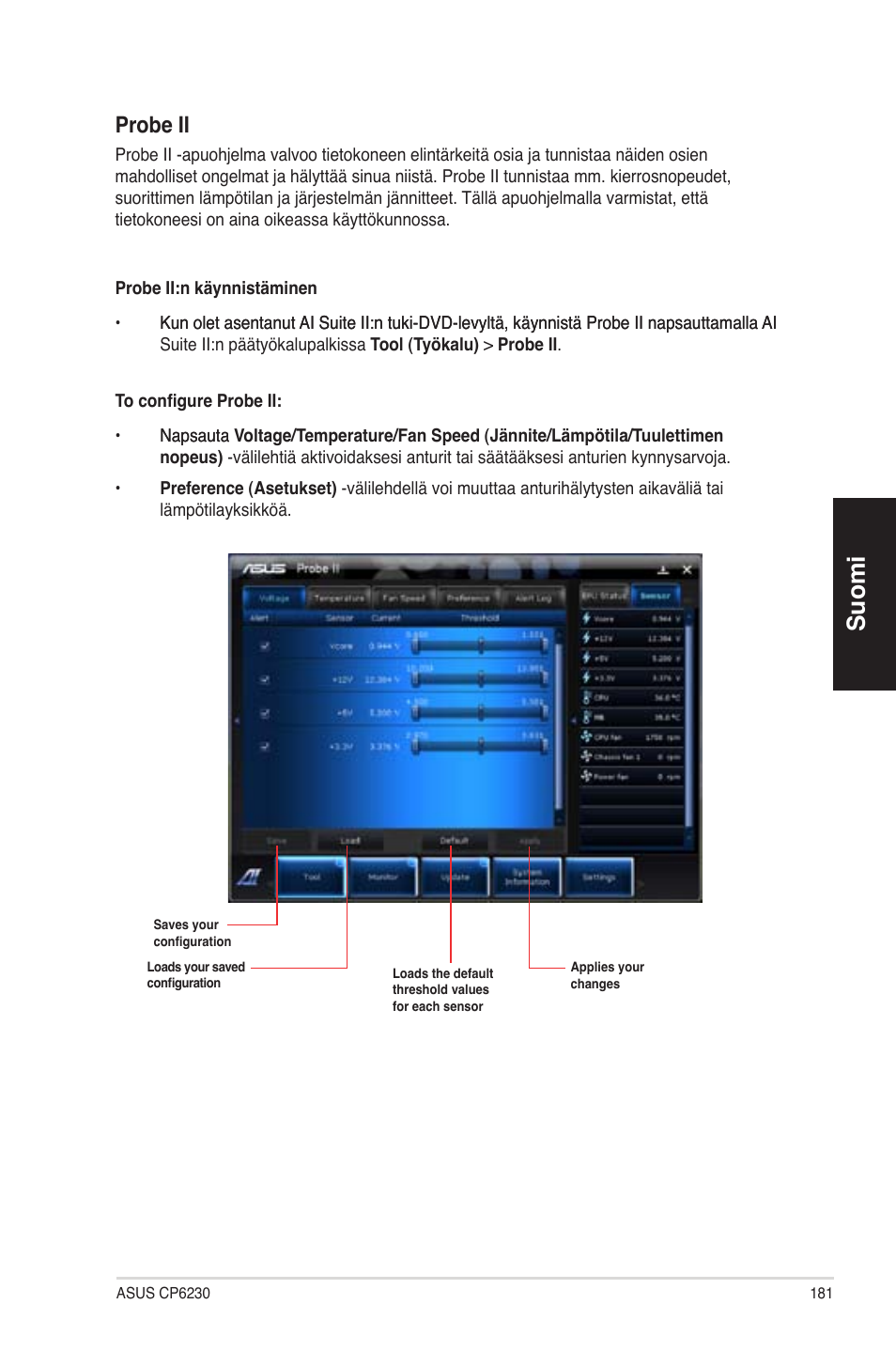 Suomi, Probe ii | Asus CP6230 User Manual | Page 181 / 330